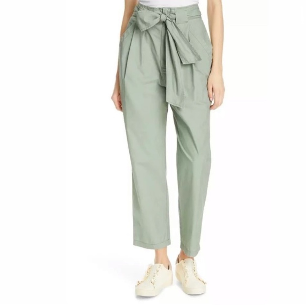 La Vie Rebecca Taylor Tie Front Paperbag Waist Pants In Sage Green Size 25